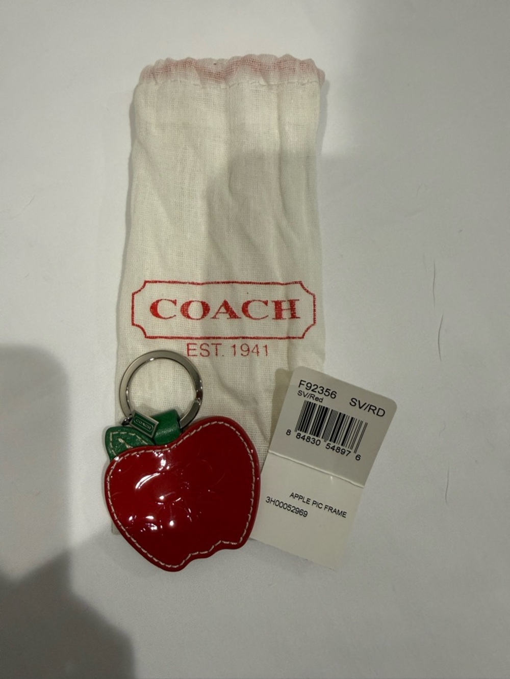 Coach Red and Green Apple Keyring with White Center